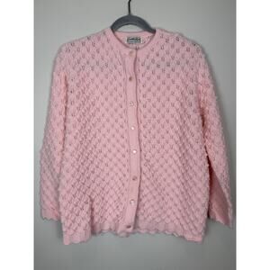 Vintage 1960’s Cuddle Knit Cardigan Sweater Pink 3/4 Sleeves Textured XL